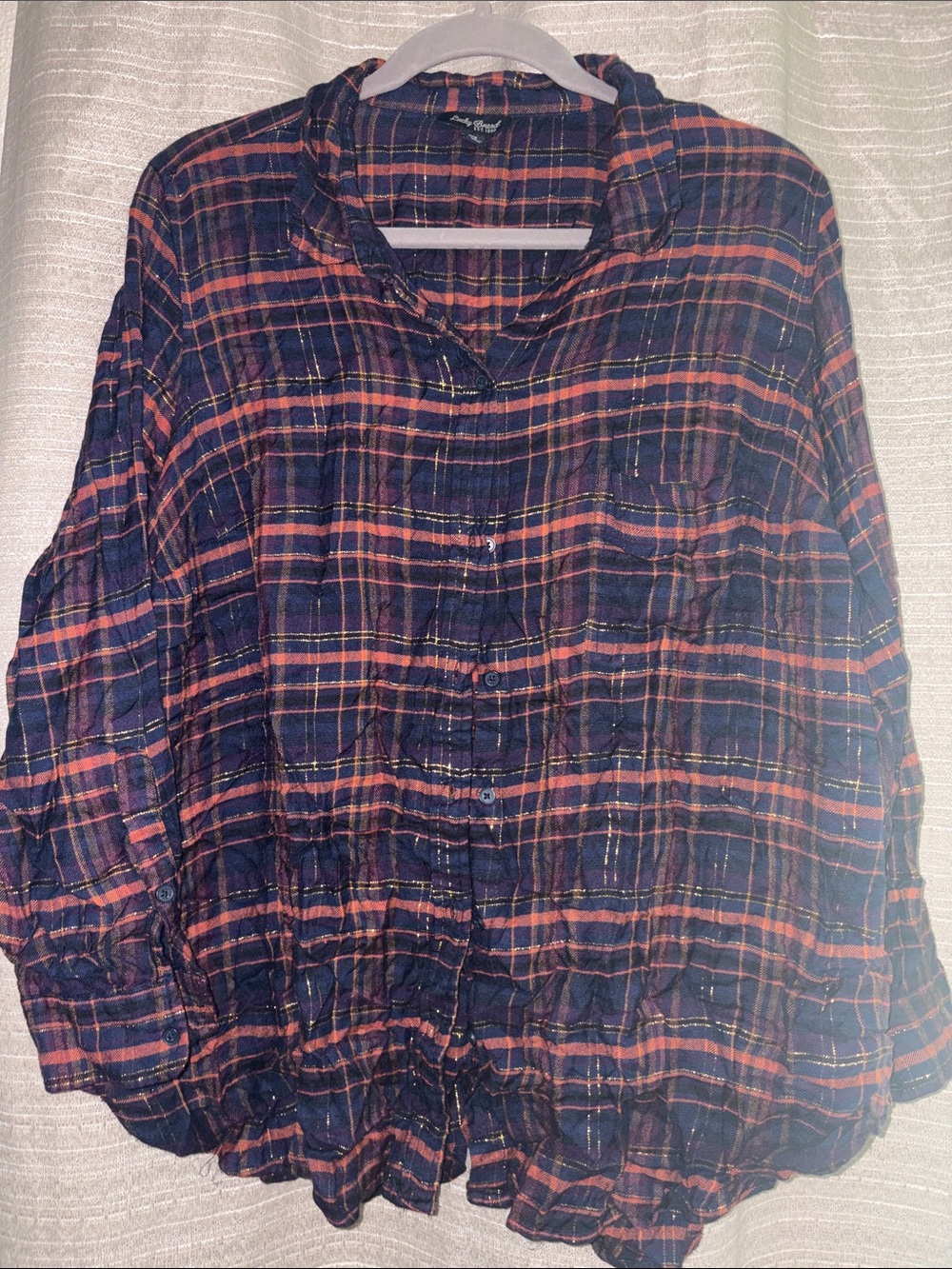Lucky Brand Navy and Rust Plaid Button-Down Shirt